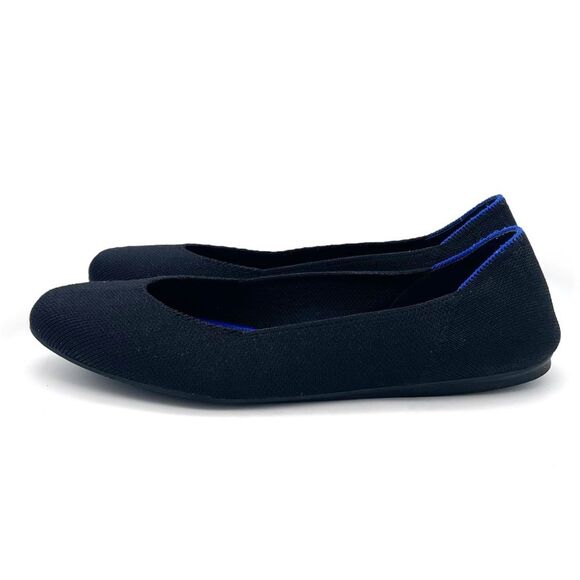 Rothy’s The Flat in Solid Black With Royal Blue Trim Recycled Textile Size 9.5 - Picture 5 of 16
